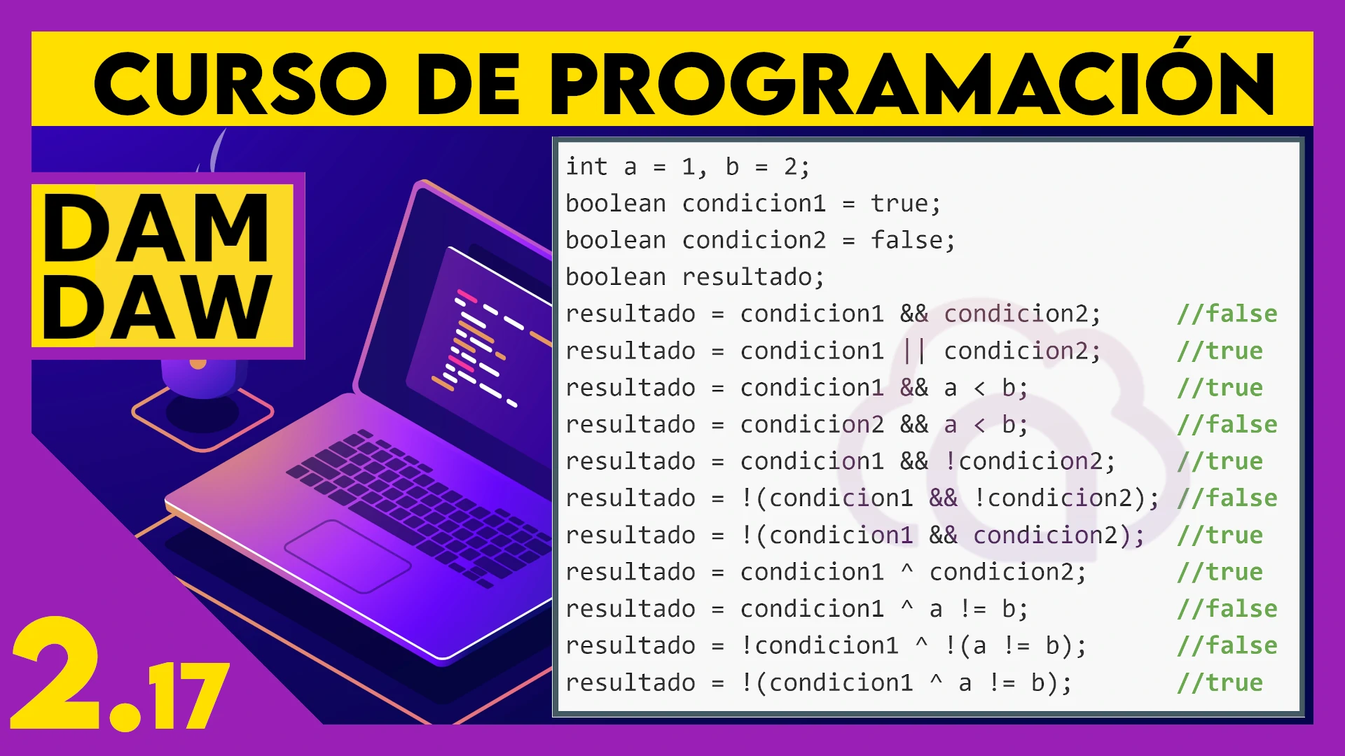 2.17 Operadores lógicos en JAVA