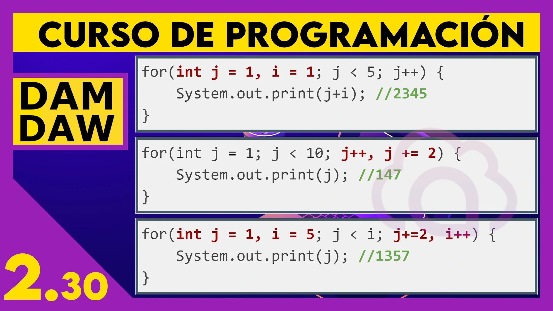 2.30 Ejemplos bucle FOR en JAVA