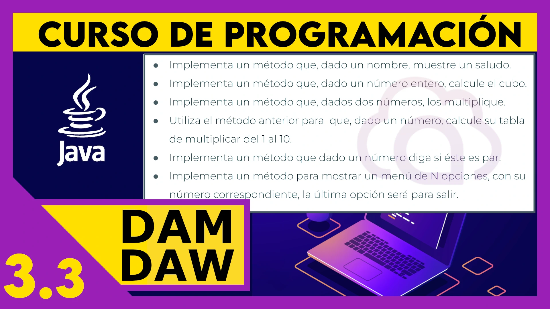 3.3 Ejercicios sencillos métodos en JAVA