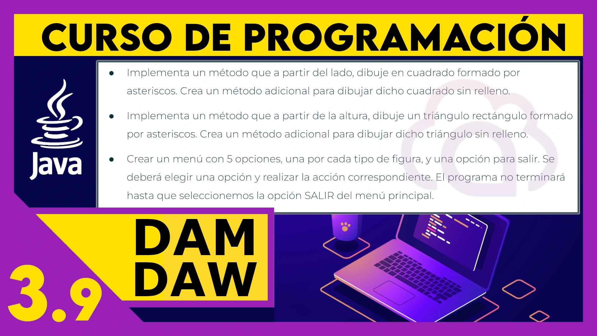 3.9 Menú de opciones con métodos en JAVA