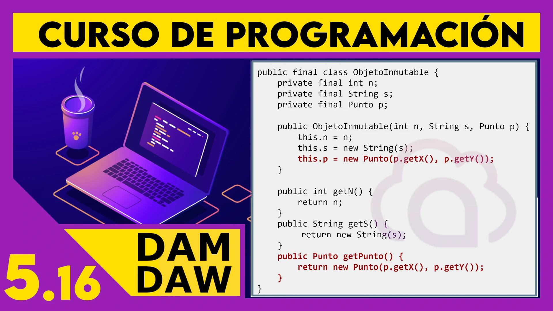5.16 JAVA: Clases inmutables