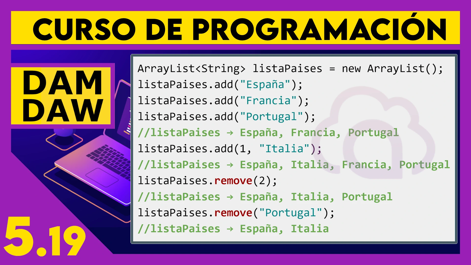 5.19 JAVA: Ejemplos ArrayList