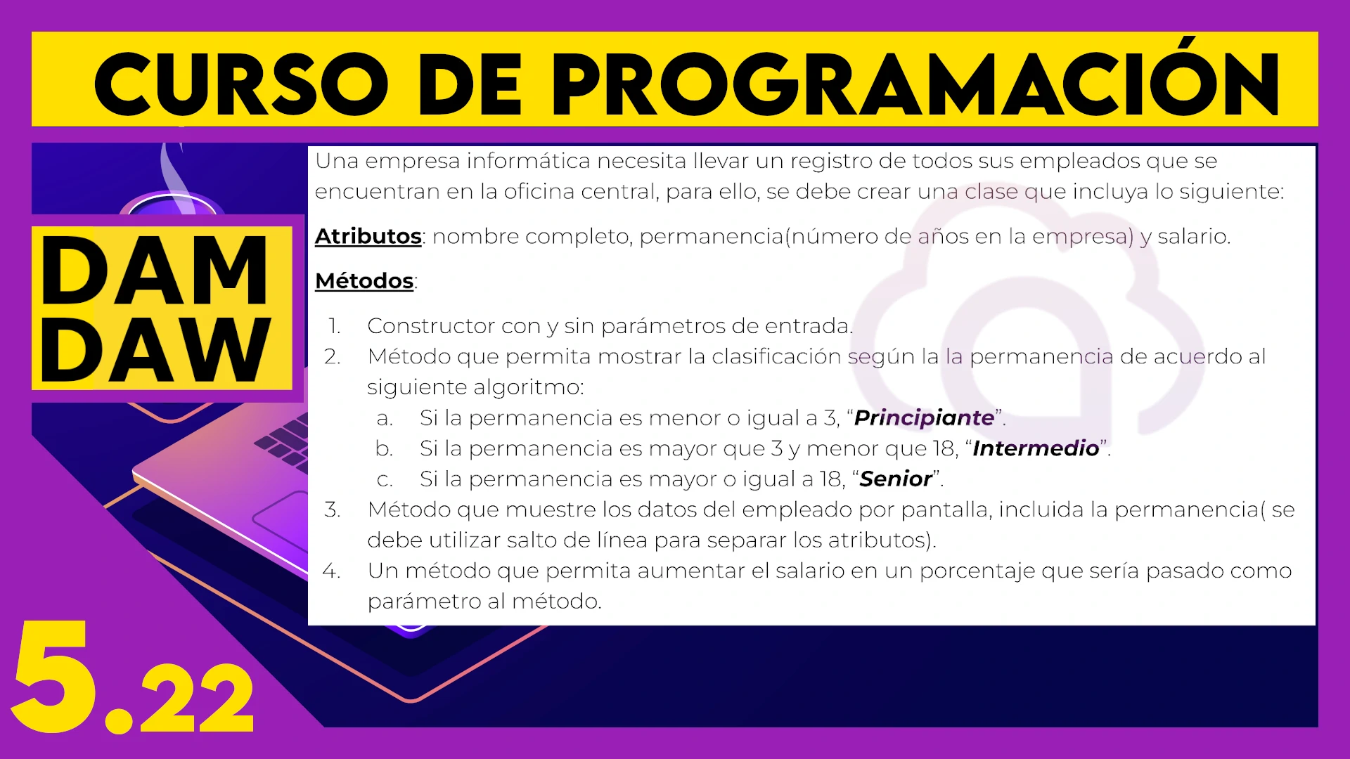 5.22 JAVA: Ejercicios OO - Clase Empleado