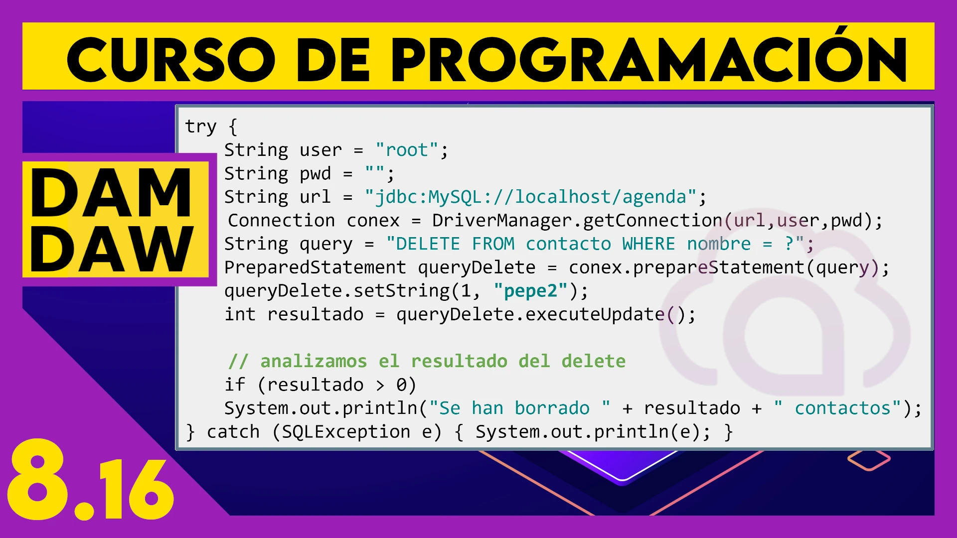 8.16 MySQL en JAVA: DELETE